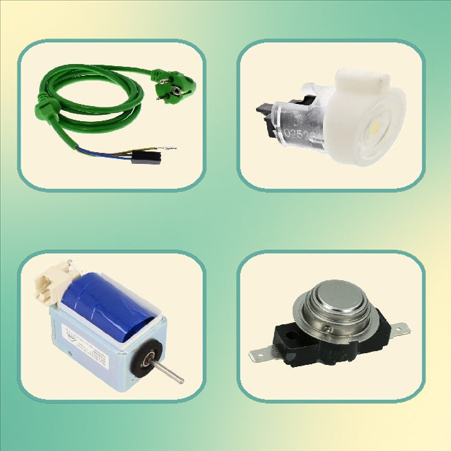 Žárovky osvětlení, síťové šňůry, elektromagnety, plováky a jiné elektrické komponenty