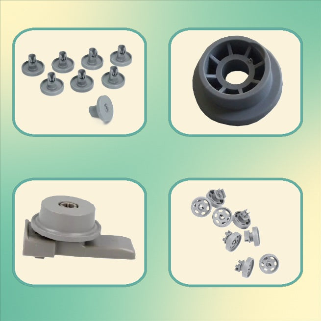 Kolečka, držáky, osy koleček, čepy a koncovky