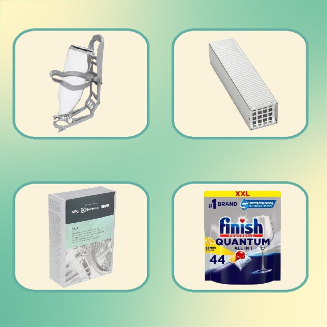 Čistící, odvápňovací a mycí prostředky, sůl a leštidlo