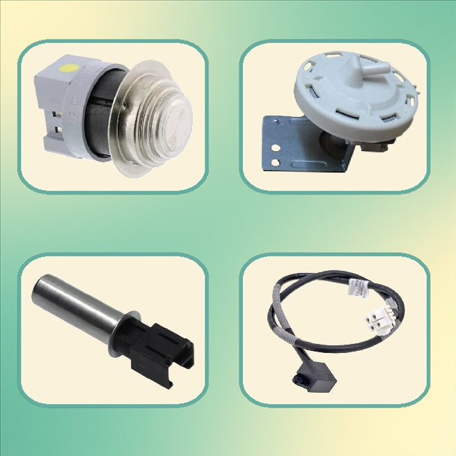 Snímače množství vody, průtoku a teploty vody, termostaty do praček