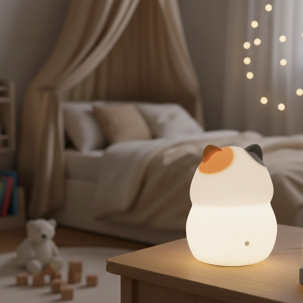 Lampa dětská KOČKA 3000K+RGB USB-C SILIKON
