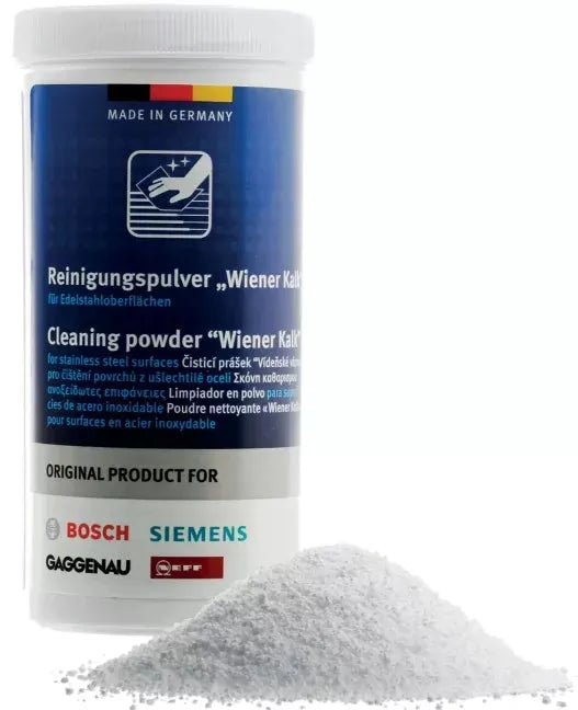 Čisticí prášek BSH00311774 určen k čištění nerezových povrchů v troubách Bosch