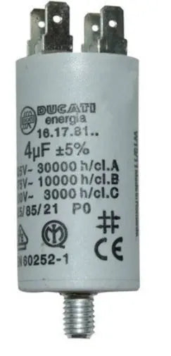 Kondenzátor 92219435 určen pro rozběh motoru v pračkách Candy Hoover 4uF