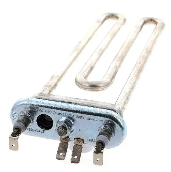 Topné těleso 481010574149 pro ohřev vody v pračkách Whirlpool Indesit Ariston o délce 268 mm