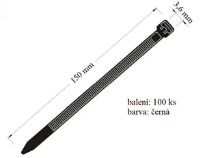 Vázací páska VPC 36x150 určena pro vázání kabelů černá 100ks nosnost 18 kg