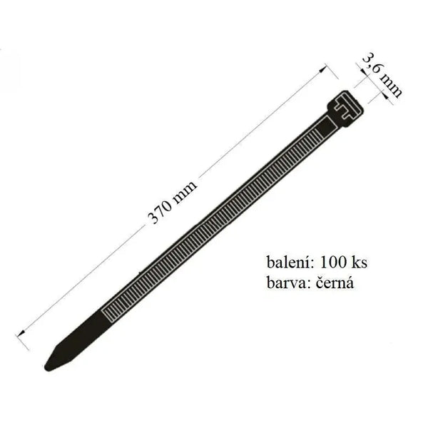 Vázací páska VPC 3,6x370 určena k upevnění a svazkování kabelů nosnost 18 kg 100 ks černá