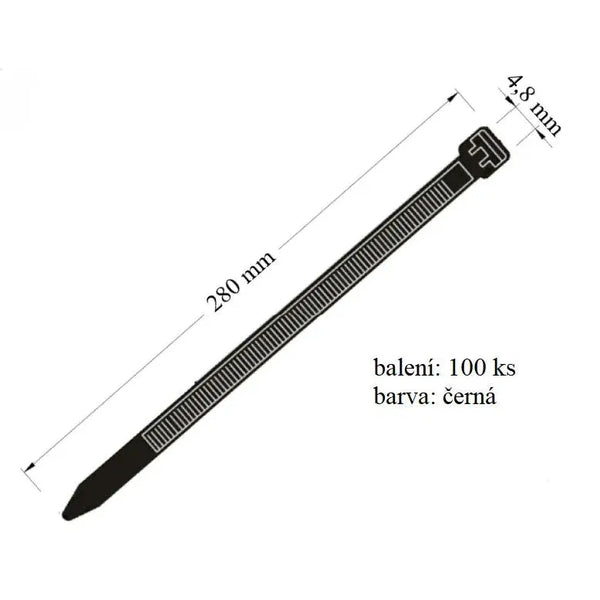 Stahovací páska VPC 4,8x280 určena k upevnění kabelů nosnost 22 kg 100 ks