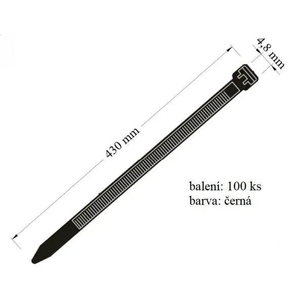 Vázací páska VPC 48x430 určena k upevnění a svázání kabelů černá balení 100 ks nosnost 22 kg
