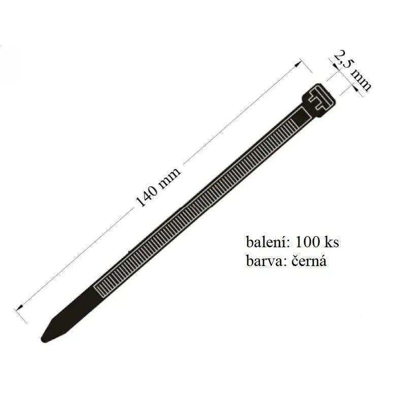 Stahovací páska VPC 25x140 určena pro svazování kabelů černá 100ks nosnost 8 kg