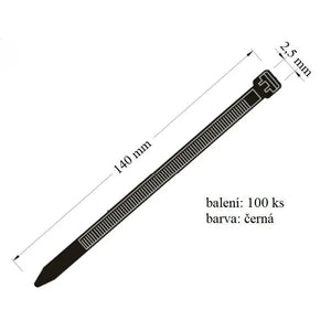 Stahovací páska VPC 25x140 určena pro svazování kabelů černá 100ks nosnost 8 kg