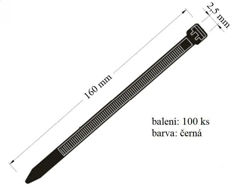Stahovací páska 2,5x160 mm určena pro svazkování kabelů nosnost 8 kg balení 100 ks černá