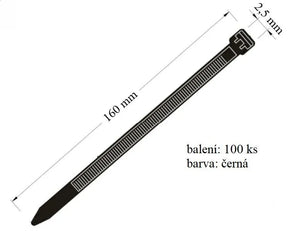 Stahovací páska 2,5x160 mm určena pro svazkování kabelů nosnost 8 kg balení 100 ks černá
