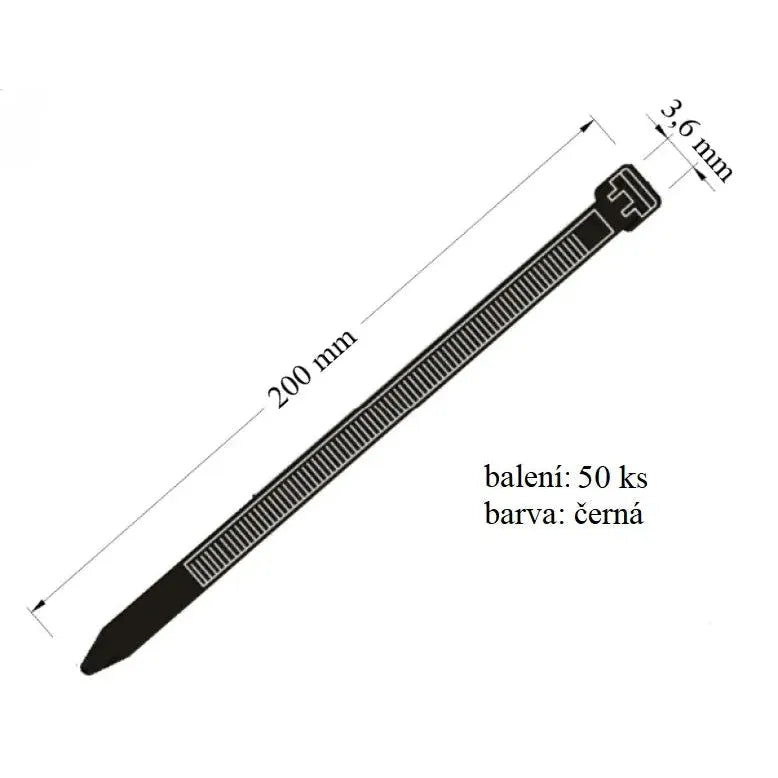 Stahovací páska 3,6x200 mm určena k pevnému svazování a upevnění kabelů 50ks