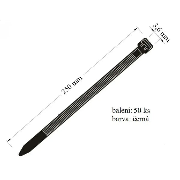 Vázací páska 36x250 mm 50ks určena ke svazování kabelů a upevnění
