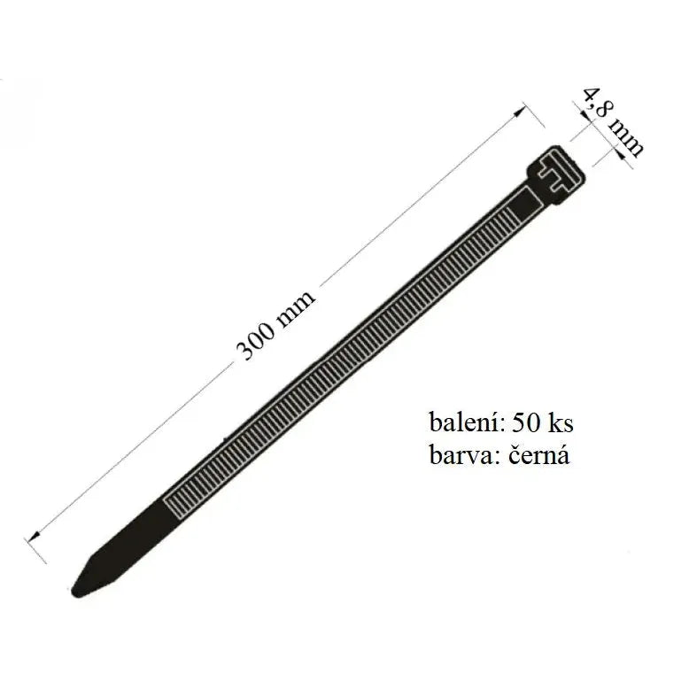 Stahovací páska černá 48x300 mm určena ke svazování kabelů sada 50 ks