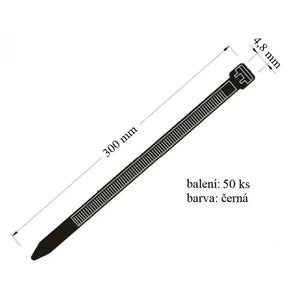 Stahovací páska černá 48x300 mm určena ke svazování kabelů sada 50 ks