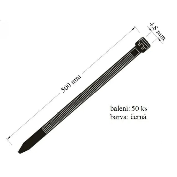 Stahovací páska 48x500 mm určena k pevné fixaci kabelů a svazků v balení 50 ks