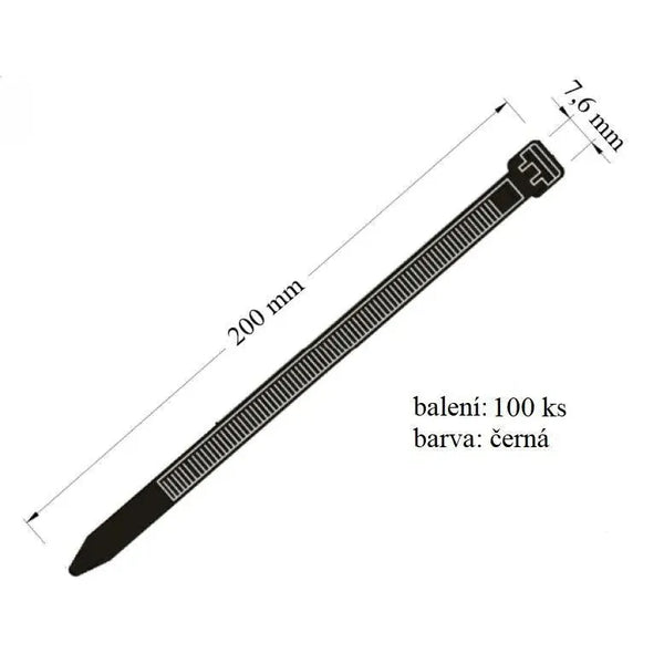 Stahovací páska 7,6x200 mm 100ks určena k upevnění a svázání kabelů