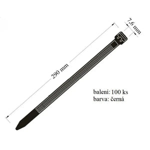 Vázací páska určena k vázání kabelů a hadic černá 76x290 mm 100ks