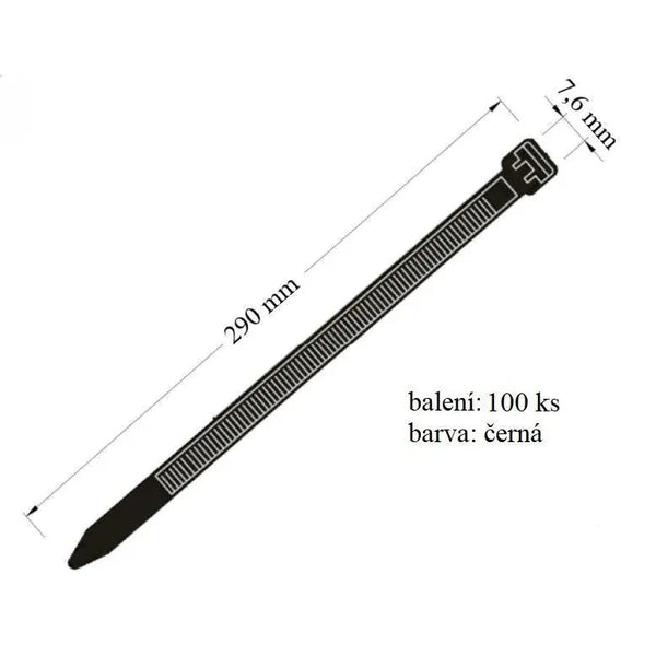 Vázací páska určena k vázání kabelů a hadic černá 76x290 mm 100ks