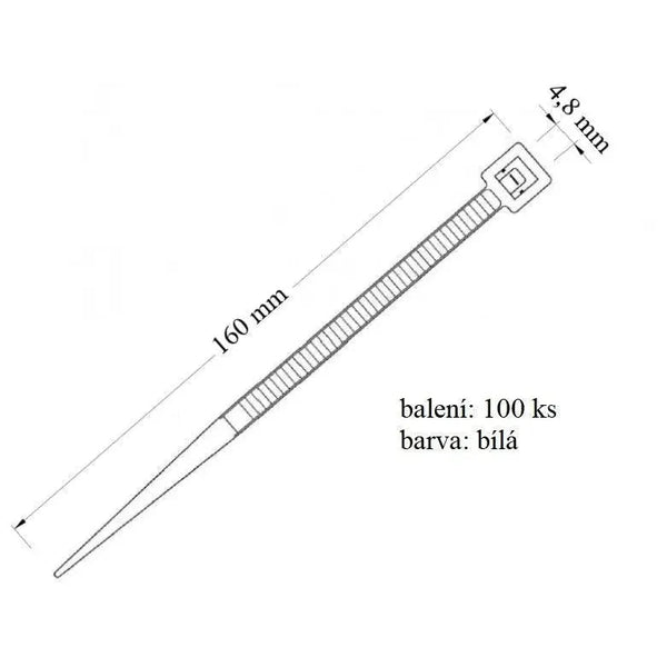 Stahovací páska VPP 4,8x160 určena pro upevnění kabelů a svazků nosnost 22 kg 100 ks