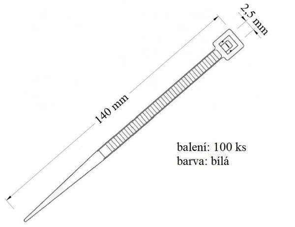 Stahovací páska VPP 2,5x140 určena pro svazkování kabelů nosnost 8 kg 100 ks v balení