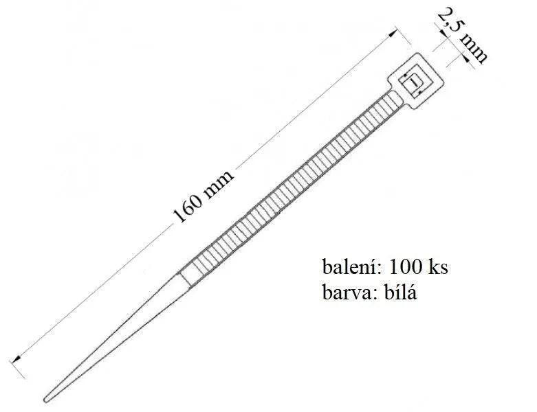 Stahovací páska VPP 2,5x160 určena ke svazování kabelů a balení nosnost 8 kg 100 ks