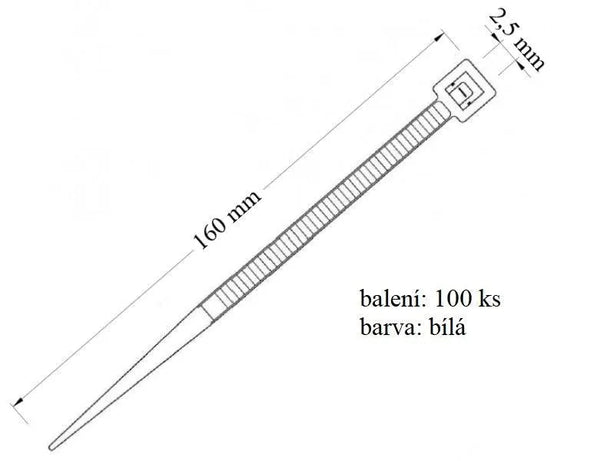 Stahovací páska VPP 2,5x160 určena ke svazování kabelů a balení nosnost 8 kg 100 ks