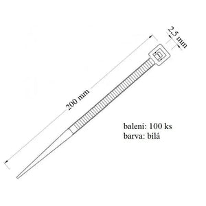 Vázací páska VPP 2,5x200 určena pro svazování kabelů nosnost 8 kg 100 ks
