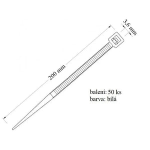 Stahovací páska 36x200 mm určena ke svazování kabelů bílá balení 50 ks