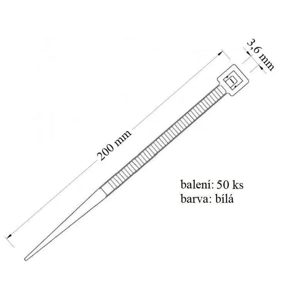 Stahovací páska 36x200 mm určena ke svazování kabelů bílá balení 50 ks