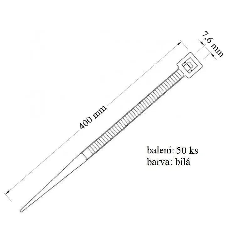 Stahovací páska bílá 76x400 mm 50ks náhradní díl pro upevnění kabelů